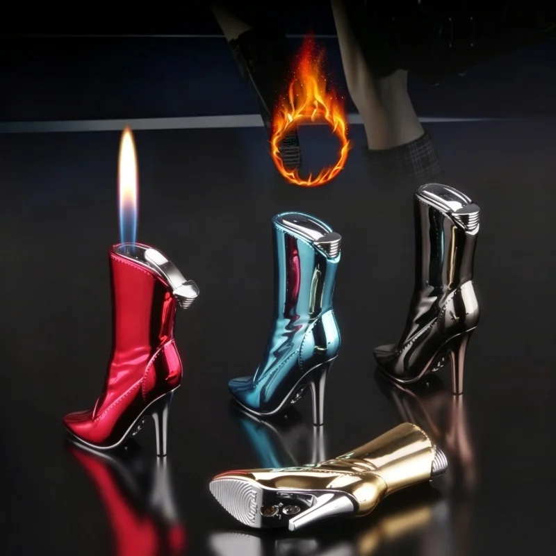 Portable Metal Butane Gas Lighters Unique Different High Heel Shaped Lighter Creative Tools Festival Gift Open Flame Rechargabl
