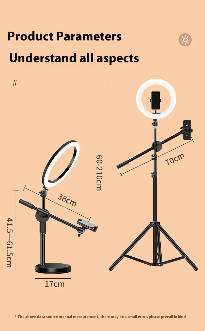 Floor Overhead Tripod for Phone with Ring Light Desktop Cellphone Bracket for Video Shooting Photography Shooting Floor Stand