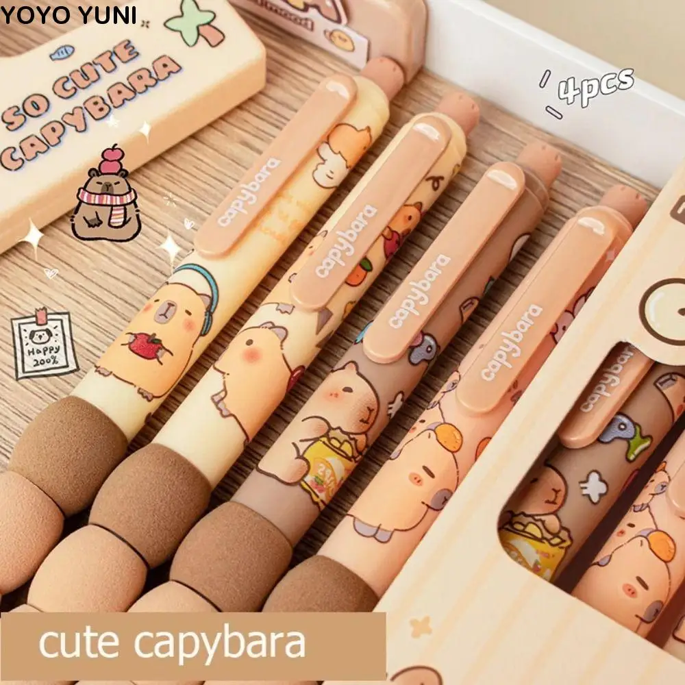 

4PCS Quick-Drying Kawaii Capybara Erasable Pen Cartoon Soft Grip Cute Writing Pen Aesthetic Blue Ink 0.5mm Gel Pen School