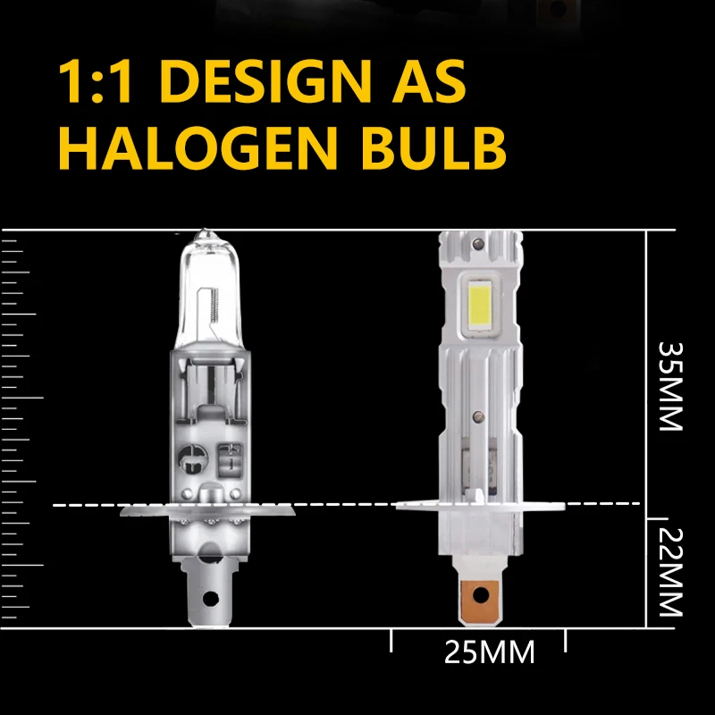 Lampu depan LED H1 bola lampu LED, ukuran Mini desain tanpa kipas nirkabel untuk lampu depan mobil CIP CSP 12000LM putih pencahayaan otomatis