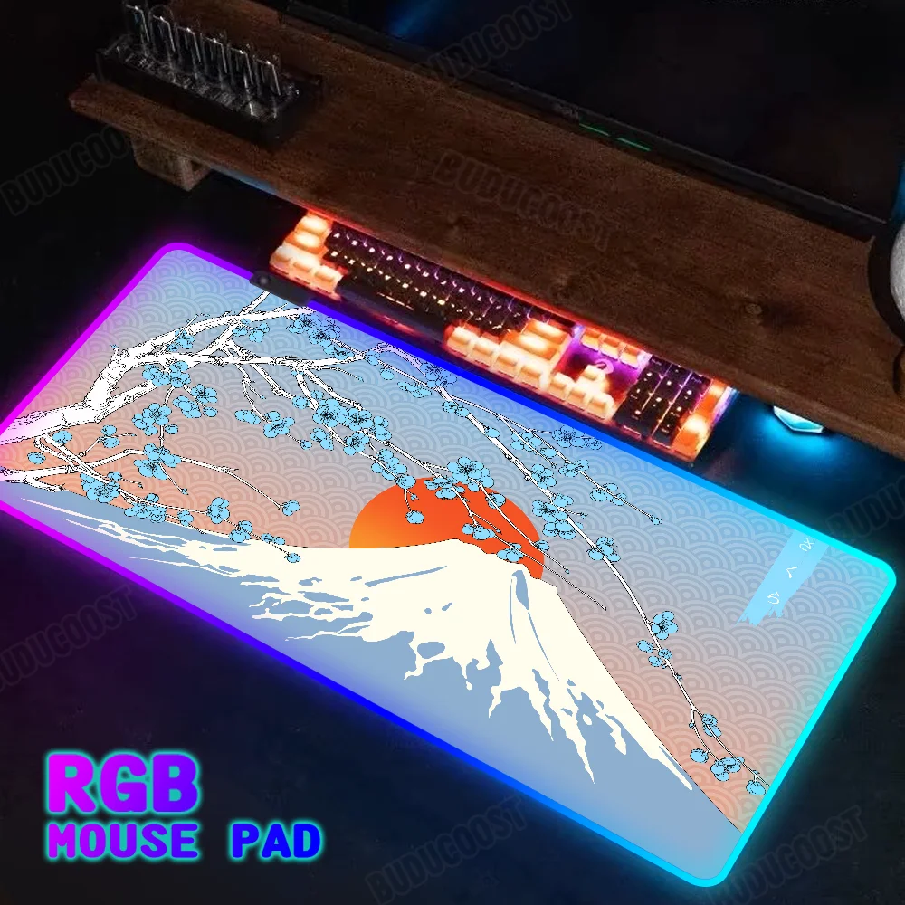 

RGB Sakura Mount Fuji Mousepad 900x400 LED Luminous portable lighting kawaii carpet xxl Gamer Computer NEW backlight table mat