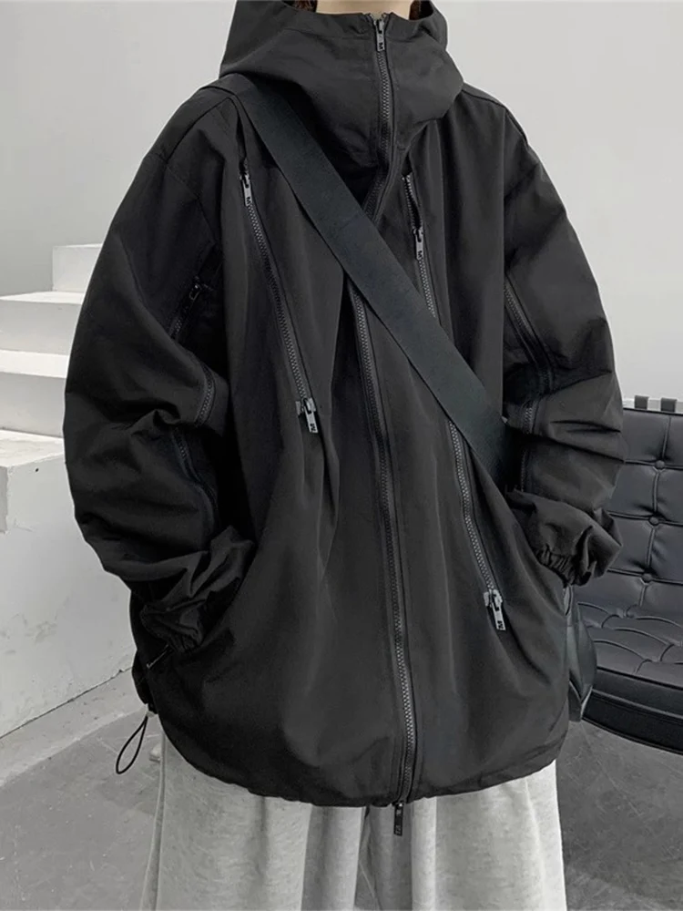 

Youth Men's Workwear Jaet Zipper Decorated Oversized Autumn Spring Hooded Multi-Zipper American Sle Faion Outerwear