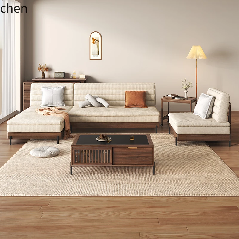 

HXL black walnut fabric sofa living room 2 simple sofa free combination