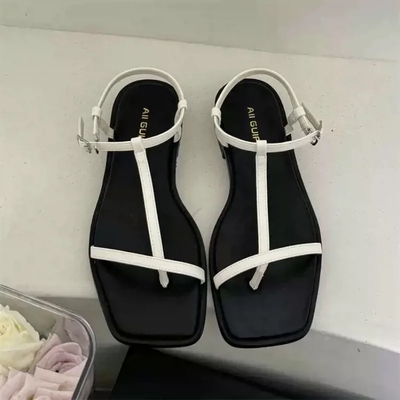 Summer Fashion Square Toe Ladies Shoes 2024 New Women\'s Thong Sandals Simple Thin Strap Slingback Sandals Sandalias De Mujer