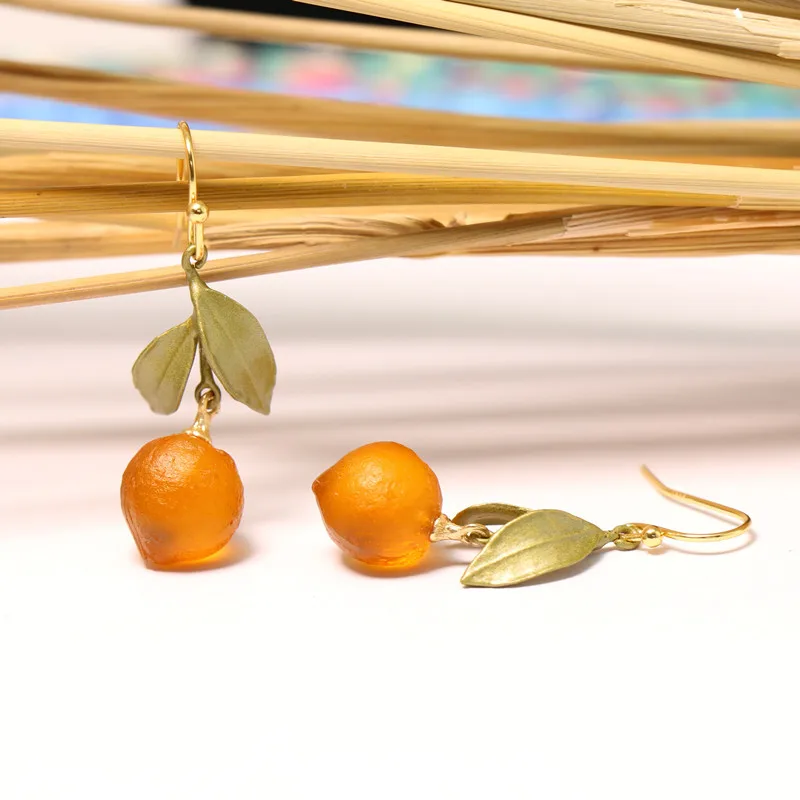 natural lemon green leaf earrings fashion plant jewelry for women