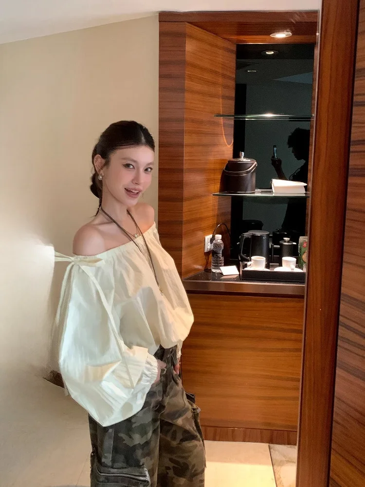 

Chic ort oulder Lantern Sve irt Women's Cotton Blend Long Sve Loose Fit Breathable Skin-Friendly Casual irt