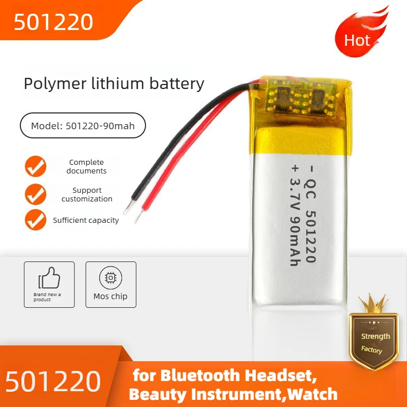 90mAh 501220 Li-Polymer Battery 3.7V Rechargeable Backup Batteries for Bluetooth Headset Beauty Instrument Watch  Headphones