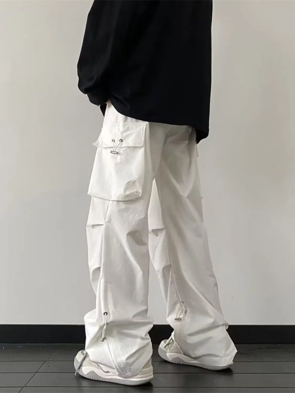 

Широкие прямые однотонные брюки мужские высокого качества из хлопка свободные нейлоновые повседневные брюки-карго в корейском стиле Y2k винтажные дизайнерские брюки-карго для мужчин