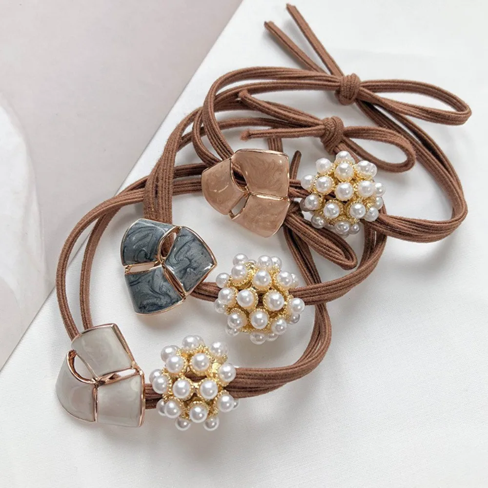 Повязка на голову с минеральным камнем и жемчугом, высокоэластичная двухслойная завязанная японская повязка для волос, резинка для волос без вреда