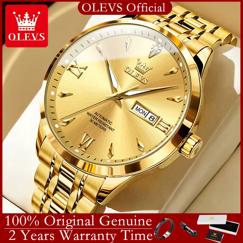 

OLEVS 9956 Automatic Men's Watch Fashion Luxury Dual Calendar Luminous Waterproof Stainless Steel Mechanical Wristwatch for Man