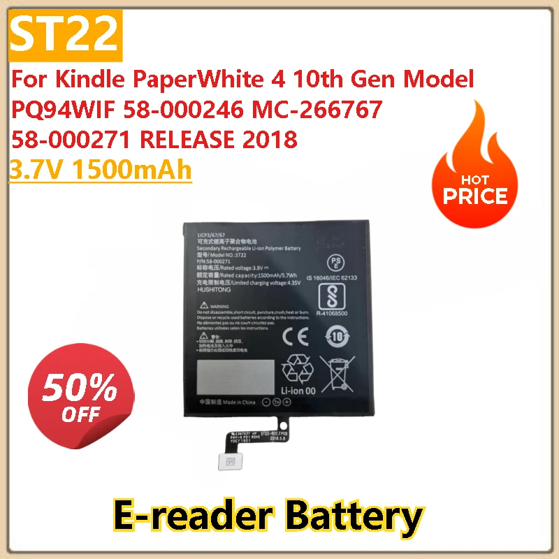 

New 3.7V 1500mAh E-reader Battery ST22 For Kindle PaperWhite 4 10th Gen Year 2018 PQ94WIF MC-266767 58-000271 58-000246
