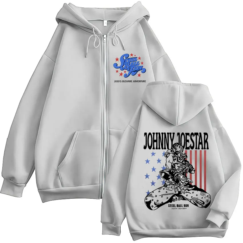 Anime JoJo Bizarre Adventure STEEL BALL RUN Johnny Joestar Reißverschluss-Hoodies Herren Damen Kleidung Zip-Up Sweatshirt Jacke Streetwear – Detail 3