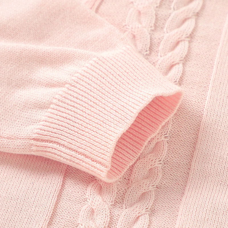 Single-Breasted Symmetrical Pocket O-neck Long Sleeve Baby Girls Cardigan Knitted Cotton Fried Dough Twists Type Babies Coat