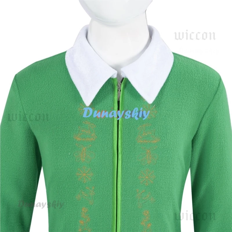 Christmas Elf Cosplay Costume Coat Hat Pants Shoe Cover Belt Red Feather Christmas Green Christmas Costume Green Suit