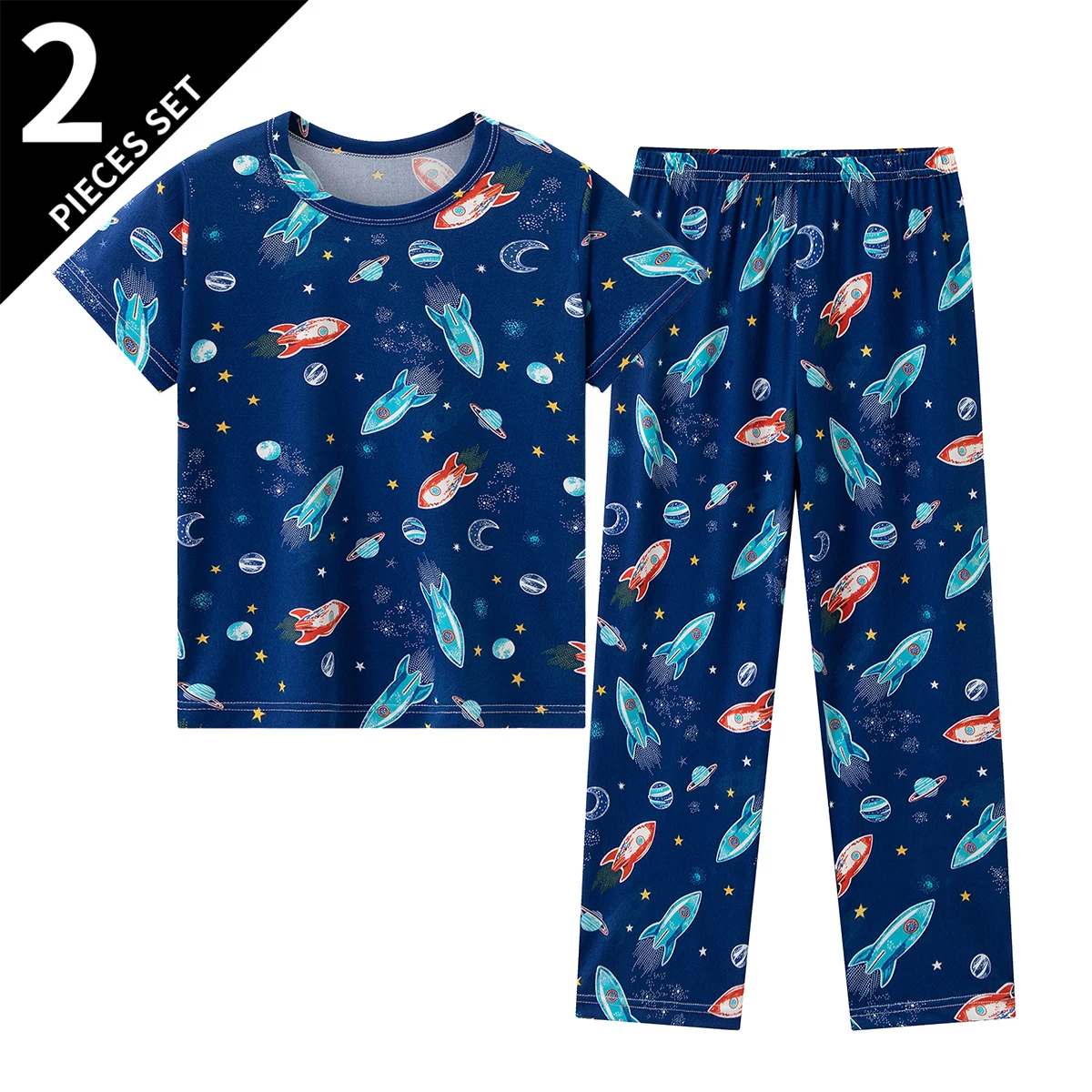 2/6-teiliges Sommer-Mode-Set für Kinder mit Aufdruck in Übergröße für Jungen, bequemes, kurzärmliges Oberteil mit Rundhalsausschnitt und weiche Hose – Detail 3