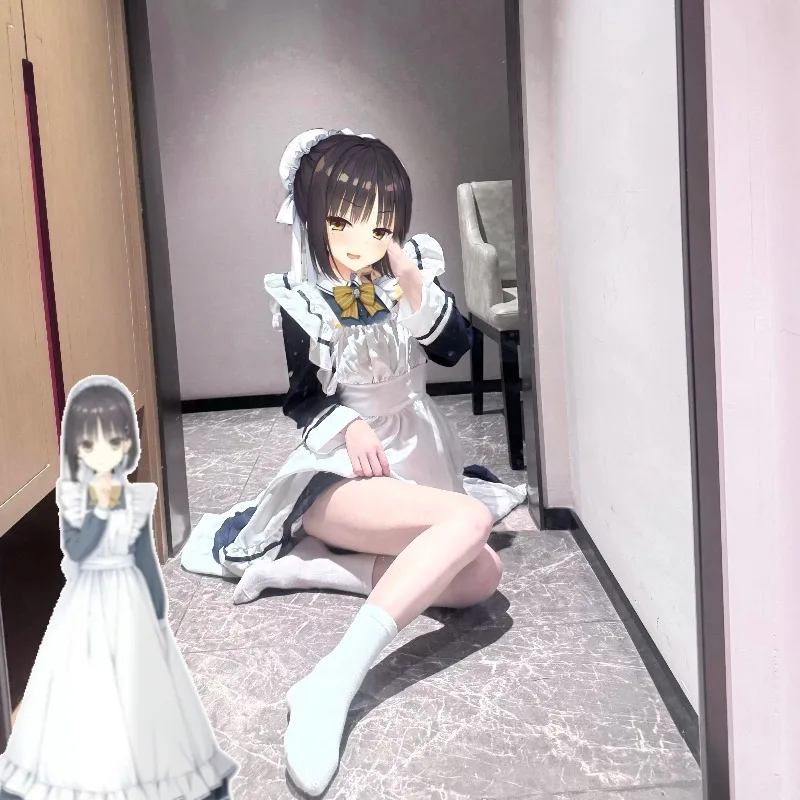 

Natsume Shiki Cosplay Costume Café Stella Japanese Maid Dress Full Set Black White Apron Bow Headband For Women Halloween