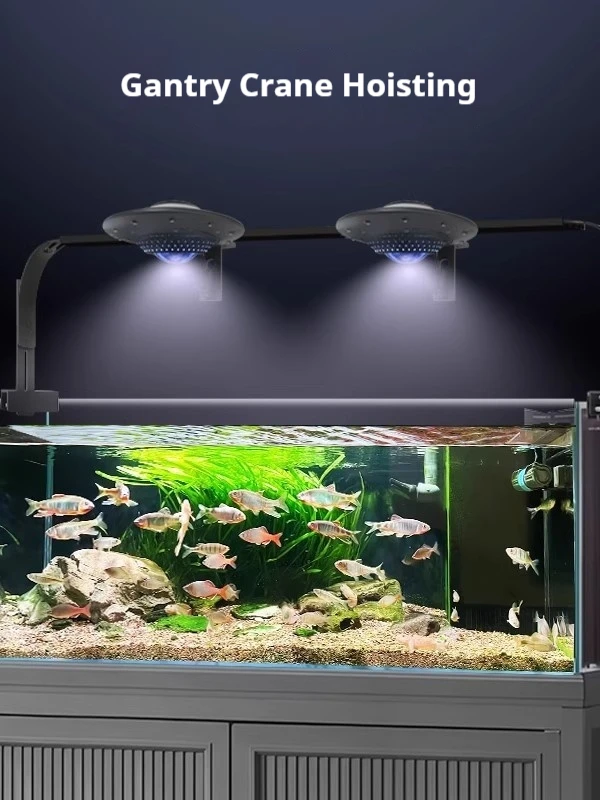Full Spectrum LED Aquarium Light, Metal Round Lamp for Stream Tank Aquascaping, Algae Promotion & Color Enhancement