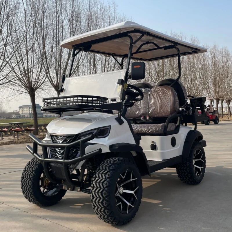 New Model Off-Road Buggy All-Terrain Electric Golf Cart Lithium Battery Golf Cart Bumper And Front Basket Brown Upholstered Seat