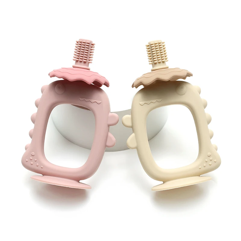 Baby Dinosaur Silicone Teething Toy Toothbrush BPA Free Easy to Hold Infant Chewing Toys for Boys Girls Gifts Babies Accessories
