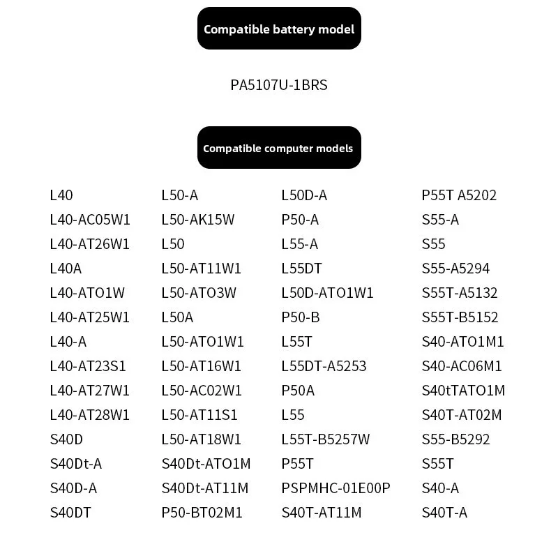 Laptop Battery PA5107U - 1BRS for Toshiba S40A/S40TA/S50A/S55A/L55T/S55T 14.4V 2838mAh Replacement Battery