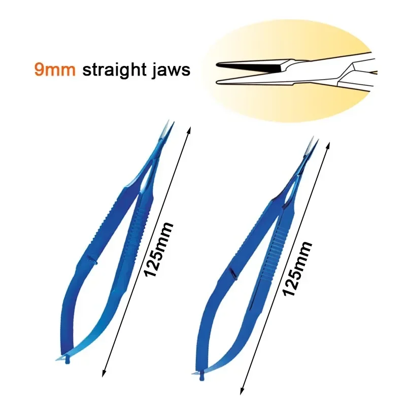 Needle Holder 9mm Striaght Jaws Needle Holding Forceps Pliers with Tungsten Steel Coating Titanium Alloy Ophthalmic Instrument