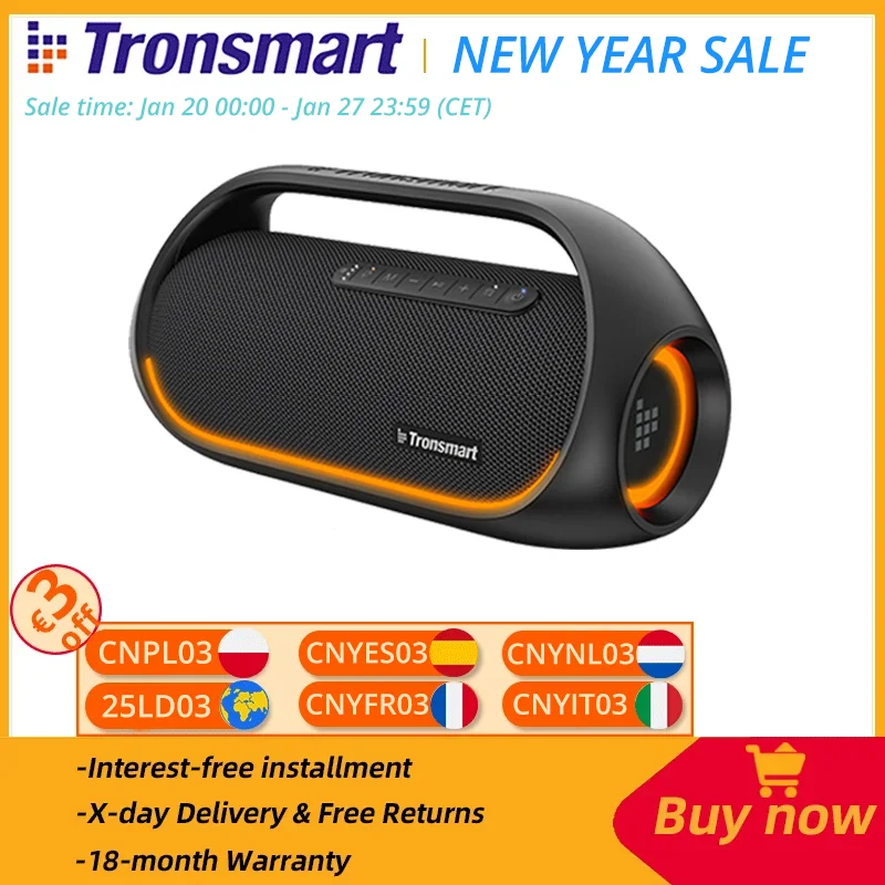 Tronsmart Bang Bluetooth Speaker Wireless Portable Speaker with Lossless Hi-Res Audio, Heavy Bass, App Control, Portable Handle