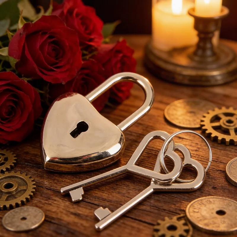 Mini Heart Shape Padlock Set With Key Hardware Security Lock Portable Luggage Lock For Travel Suitcase Jewelry Box Wedding Decor