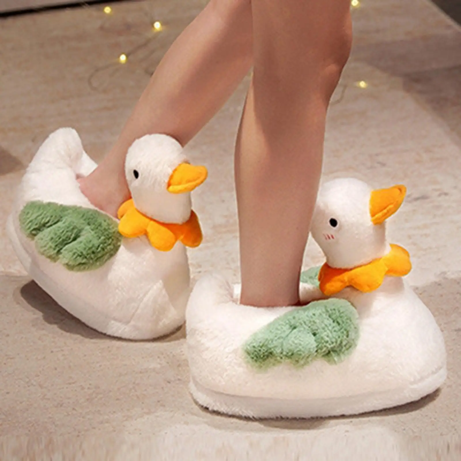 Women Duck Shape Plush Slippers Floor  Soft Comfy Flat Bottom Indoor Fuzzy Animal Slippers for Women Men Couple Girl