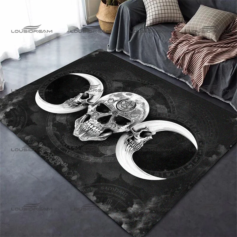 Square Flannel Moon Phase Carpet Three Sun Moon Skull Decorative Floor Mats Modern Home Living Room Rugs Bedroom Carpet