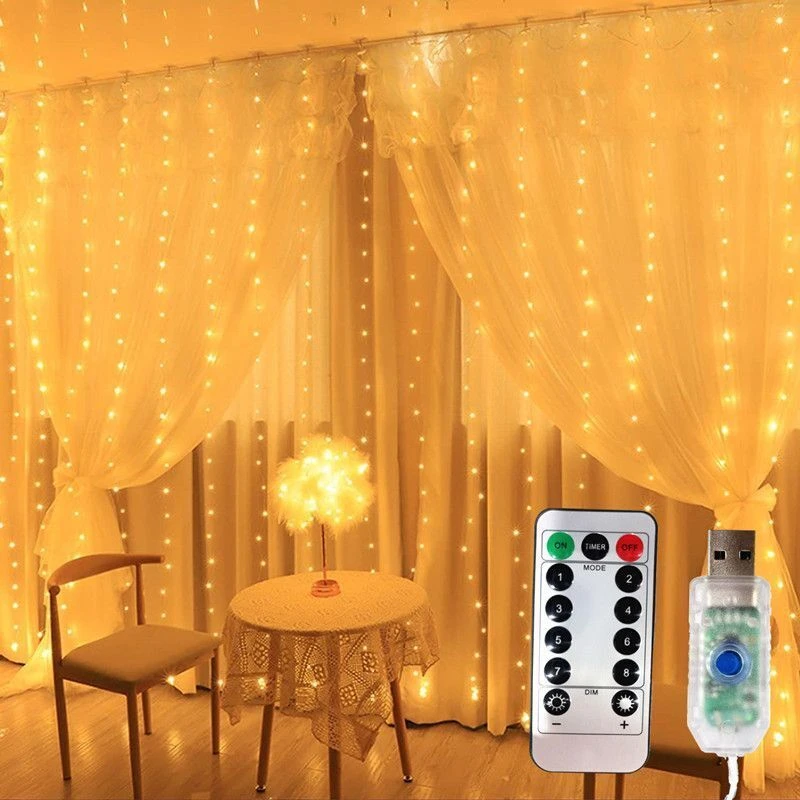 Curtain Lights USB Remote Control 8 Lighting Modes Fairy Lights String Wedding Party Window Garden Home Decoration Lamp String