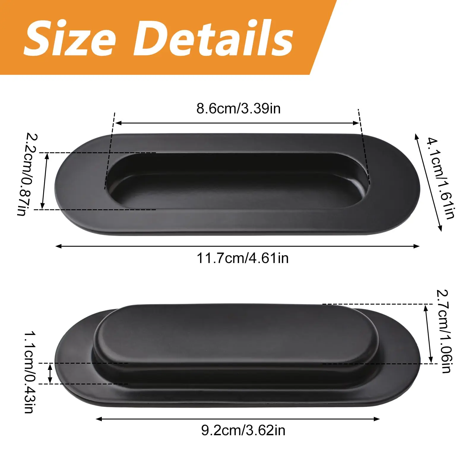 Cabinet Pull, 2Pcs Black Stainless Steel Oval Side Hole Flush Embedded Sliding Door Handle for Drawer Cupboard Wardrobe