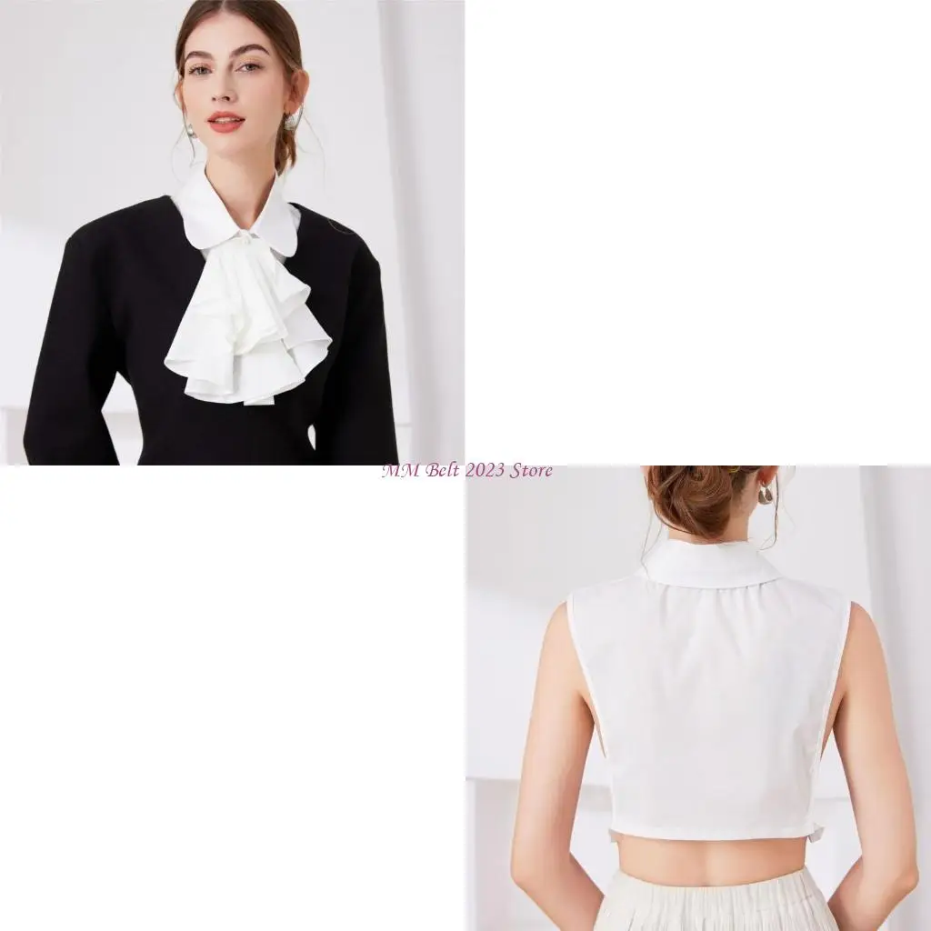 

49ME Women Faux Collar Blouse Ruffled Lapel Collar Half Shirt Detachable Layering Top
