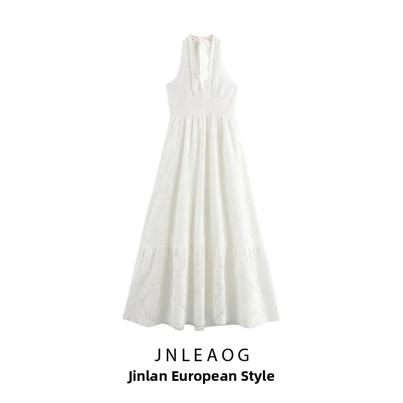 JNLEAOG Vestido de Verano para Mujer, Estilo Vacacional, Sexy, con Cuello en V, Espalda Descubierta, E, Color Puro, Aj...