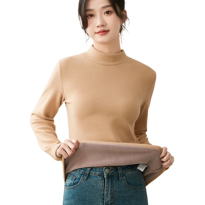 

Женская одежда на флисовой подкладке с воротником-стойкой, бархатный флисовый базовый слой, осенне-зимняя новая модель, утепленная внутренняя одежда, сохраняет тепло