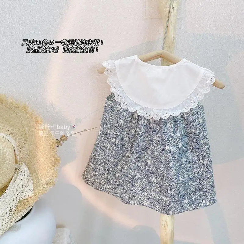 Girls Vest Skirt Summer 2024 New Korean Version Baby Girl Lotus Leaf Floral Dress Small Fresh Skirt Fashion