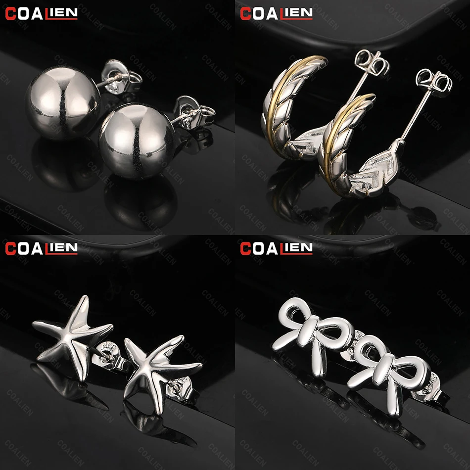 

COALIEN 925 Sterling Silver Solid 10mm Round Beads Earrings Women Fashion Charm Party Holiday Gift Jewelry