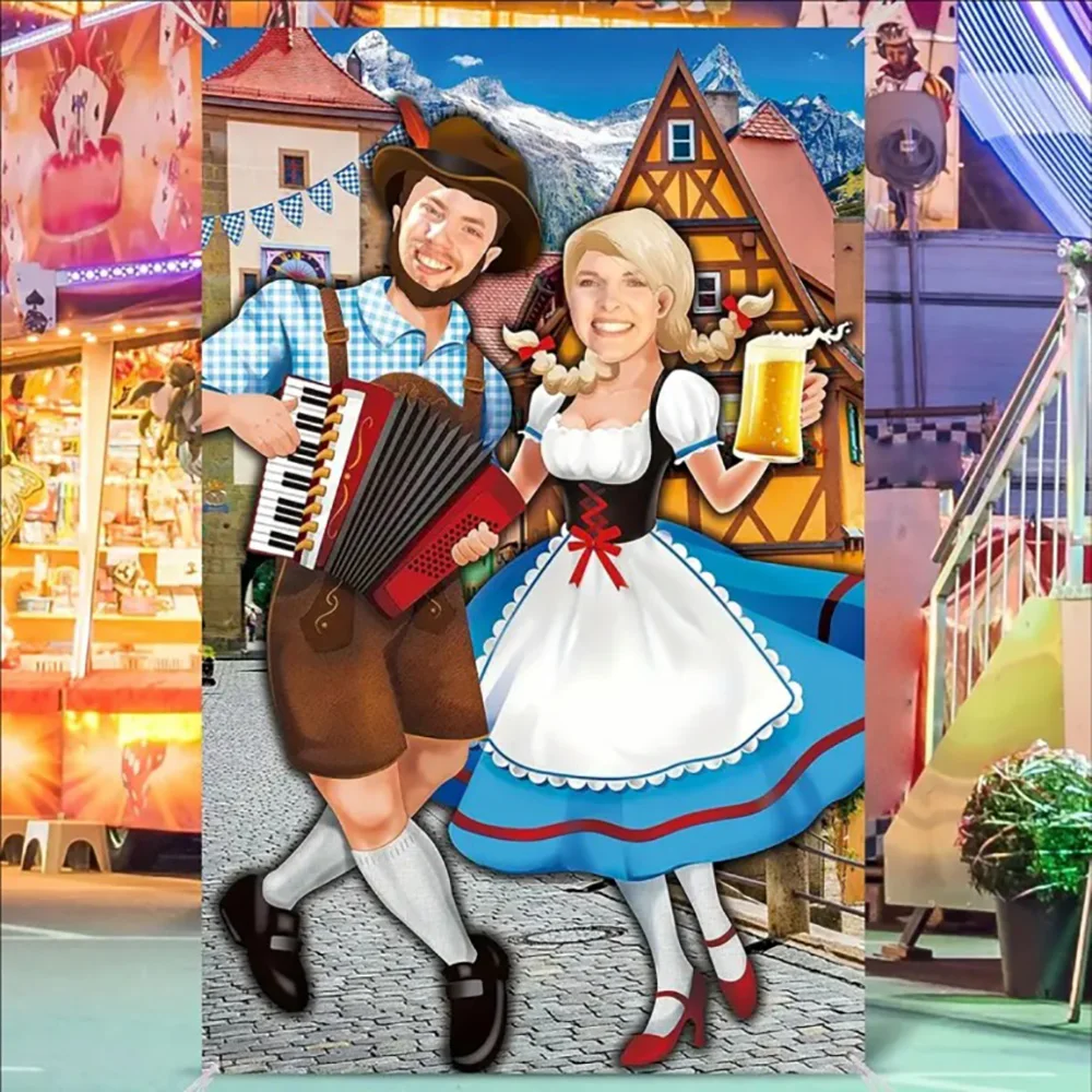 

1pc 1.8x0.9m Vinyl Oktoberfest Photo Booth Photo Frame Prop Party Shoot Backdrop Decoration Blue And White Grid Party Supplies