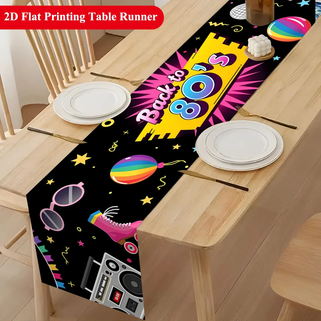 2D‑Printed Vintage Retro‑Element Table Runner, Table Decor for Dining Table, Coffee‑Table, Family Gatherings