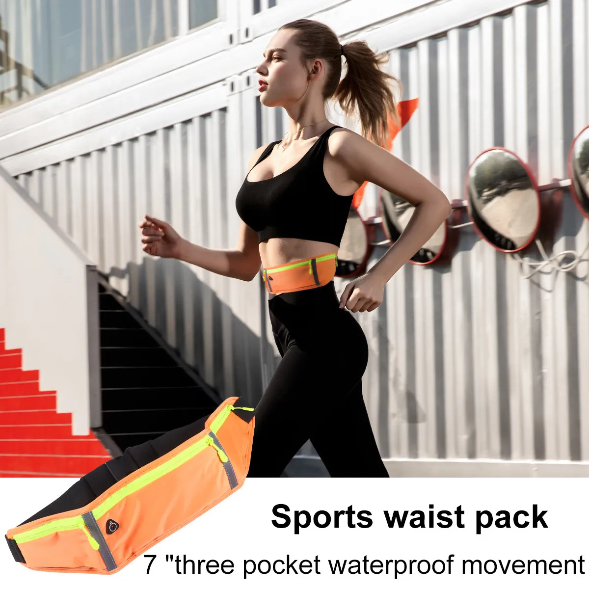 1Pcs Waterproof Running Waist Pouch Dark Grey 3 Compartments Breathable Reflective Fabric Light Weight Comfortable for Night