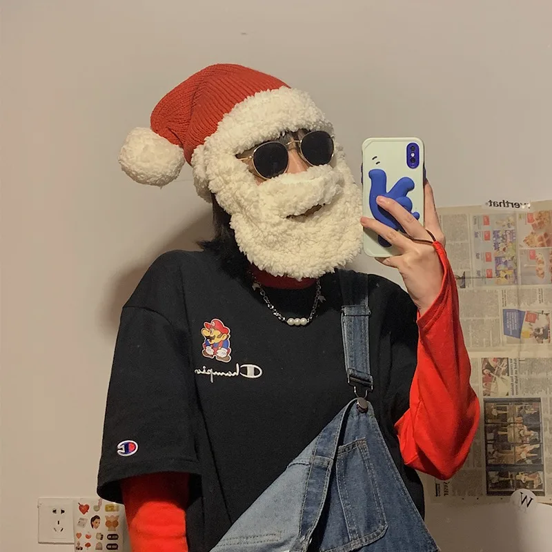 لطيف قبعة عيد الميلاد سانتا كلوز تأثيري حلي للجنسين اللحية أفخم قبعة ديكور ملحق عيد الميلاد قناع حفلة هدايا للأصدقاء الأسرة