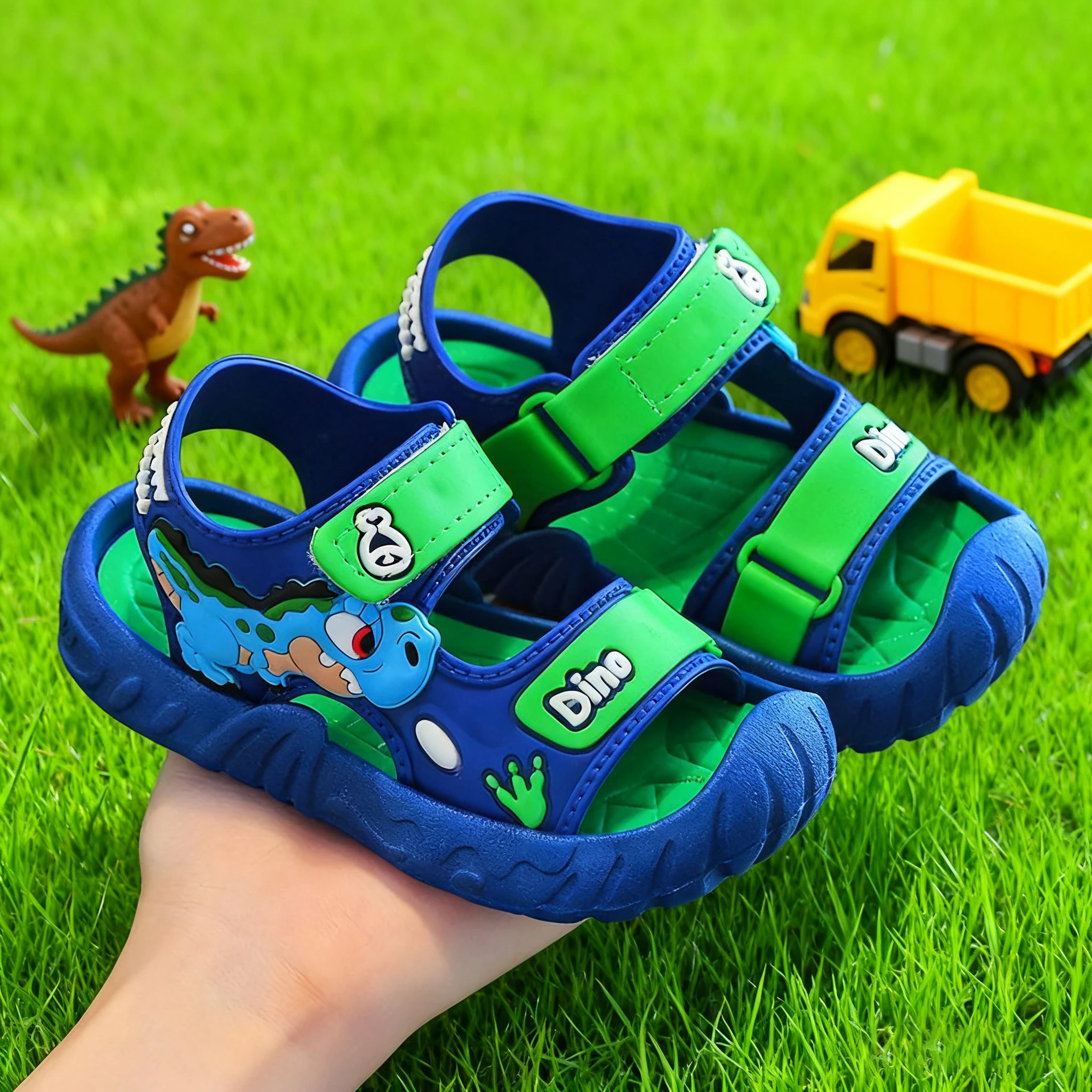 3D-Dinosaurier-Sportsandalen für Kleinkinder, geschlossener Zehenbereich, kollisionssicher, verstellbarer Riemen, rutschfeste Sommerschuhe mit weicher Sohle für den Außenbereich – Detail 6
