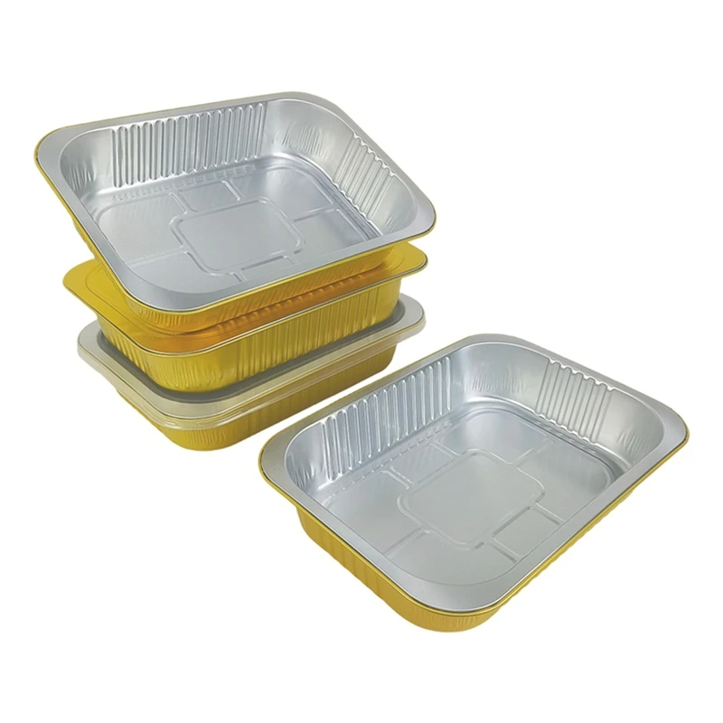 

10pcs Pack Gold Rectangular Foil Container 2200ml Disposable Aluminum Tray Buffet Catering Birthday Party Food Serving Platter