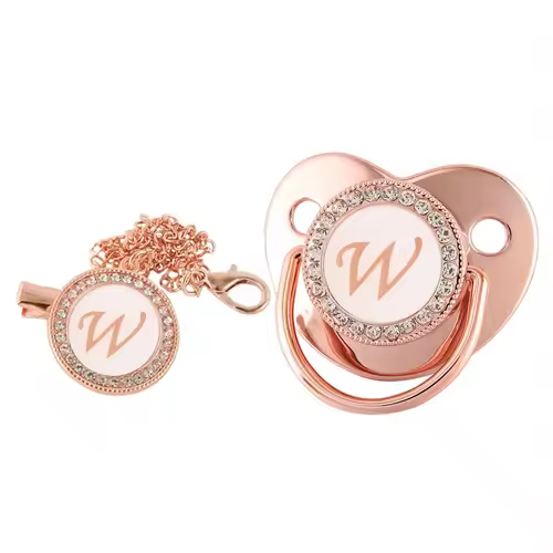 26 Letters Baby Pacifier Clip Rose Gold Bling Pacifiers Holder Silicone Soother Nipple Dummy Baby Shower Gifts - Image 8