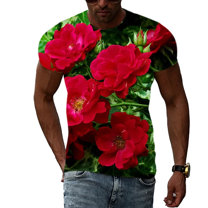 

Colorful Summer Romantic Flower Language Rose 3d Harajuku Printing Personality Fashion Men's T-shirt Loose O-neck Short-sleeved