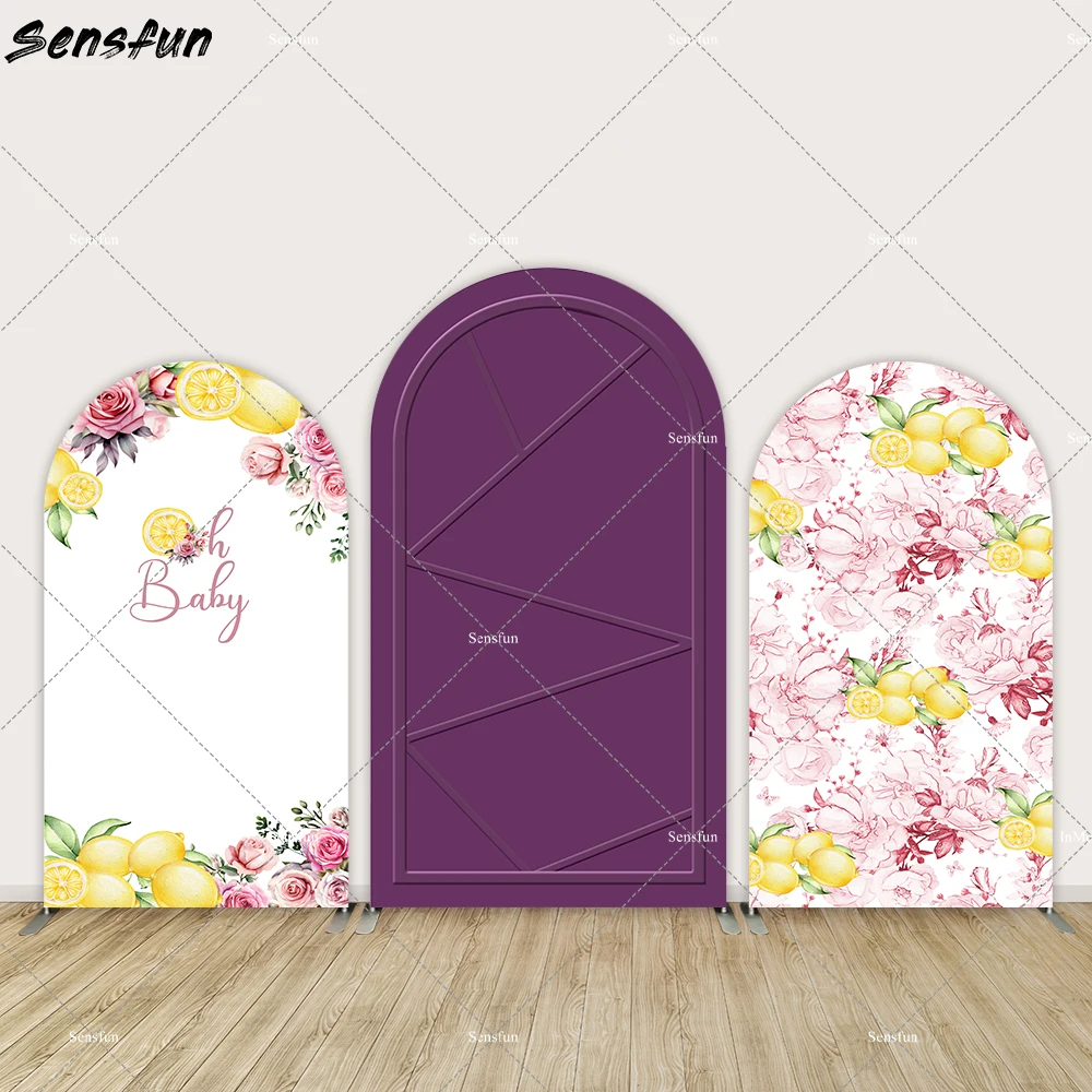 Custom 2-Sided Lemon Birthday Cover Chiara Arch Wall Purple Flower Oh Baby Shower Party Decor Background Banner