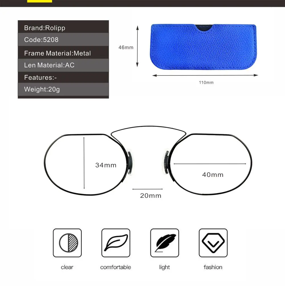 Rolipp 2PCS Wallet Size Portable Nose Clip Reading Glasses for Men Women Mini Spare Eyeglasses For Outdoor Temporary Reading