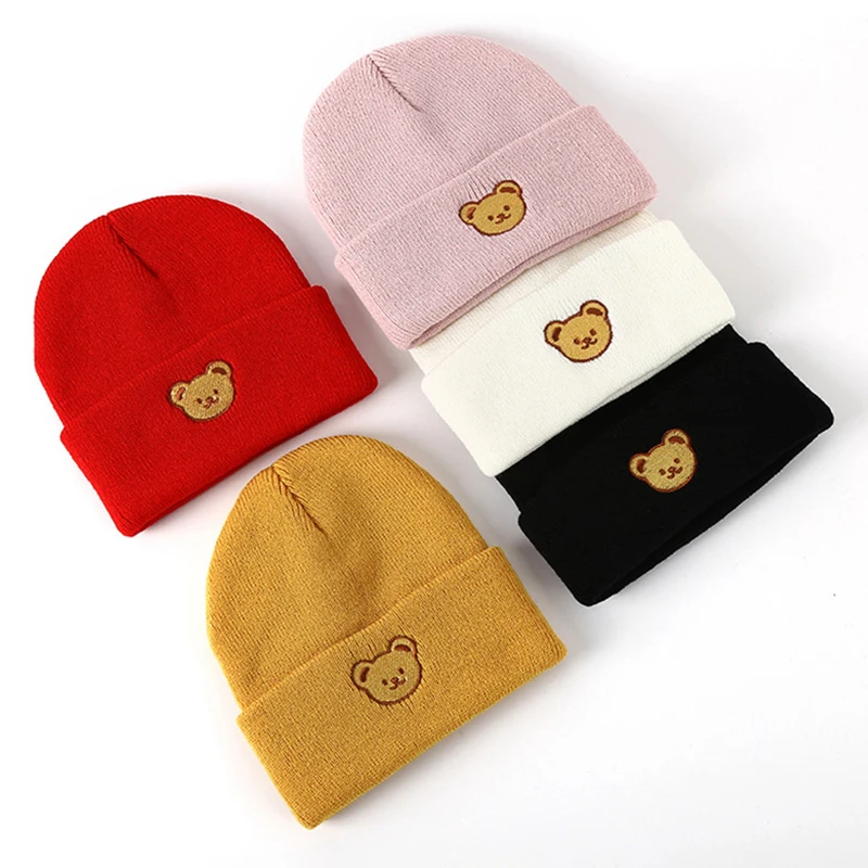 Korean Cartoon Bear Baby Hat Winter Warm Knitted Baby Boys Girls Cap Beanies Soft Solid Color Infant Toddler Hat Bonnet