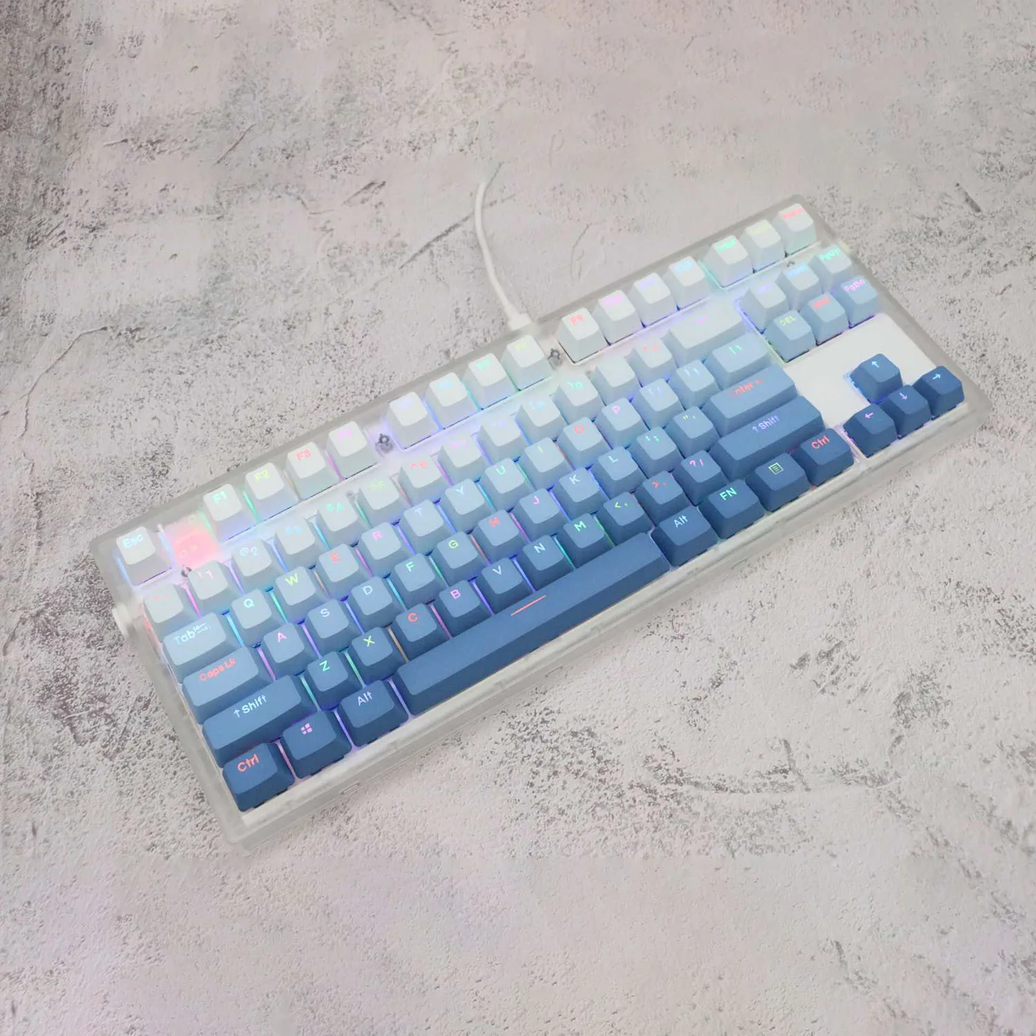 Misty Gradient Blue Keycap Set for Mechanical Keyboard Customization,Doubleshot Backlit Symbol/Legend,OEM Profile