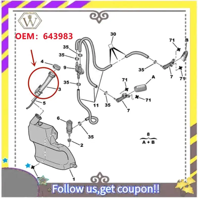 

L38A-Для 206 206CC 207 Citroen C2 Резервуар для воды Впускная труба Держатель стеклянной бутылки 643983 643232