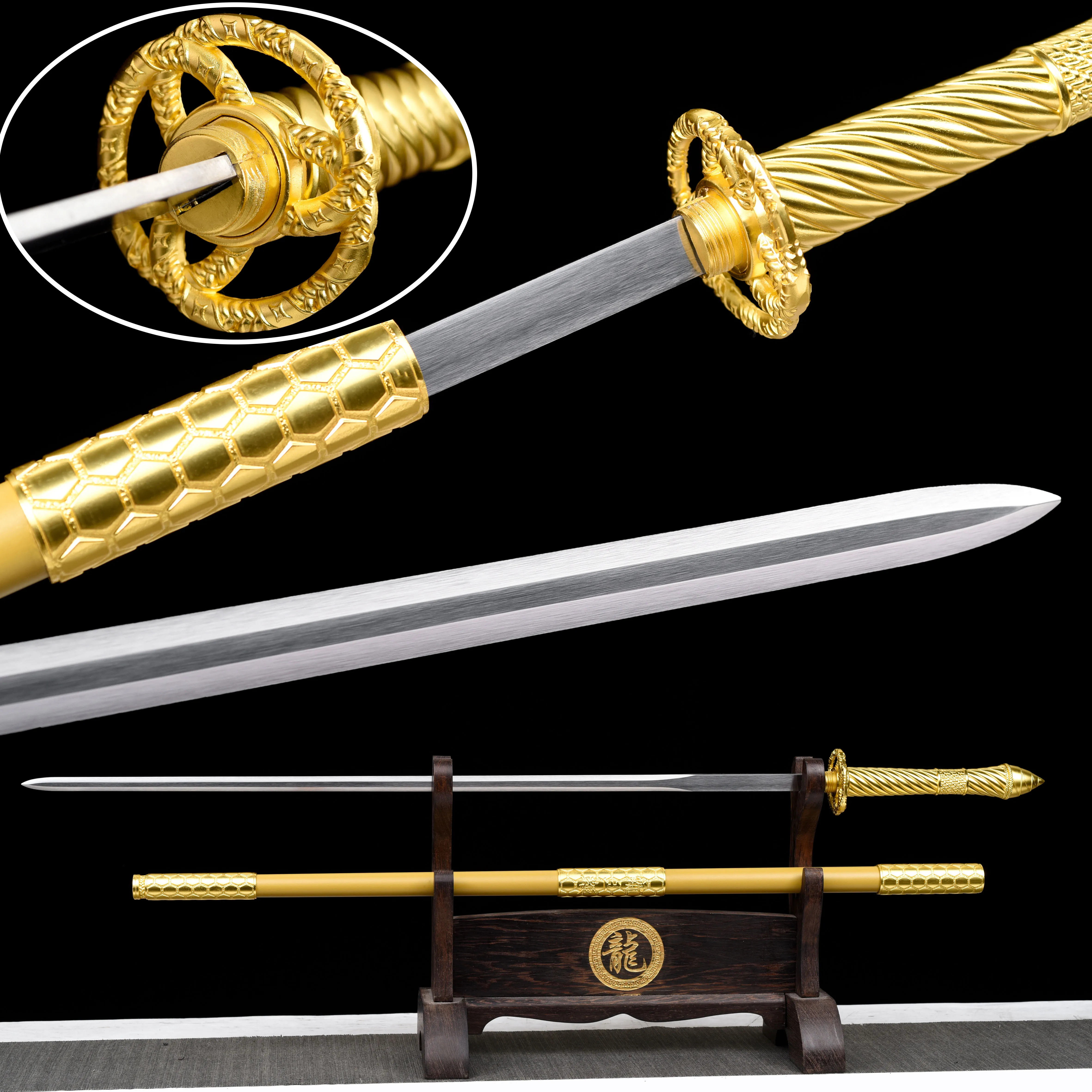 

95cm Medieval golden staff sword, Japanese samurai sword, katana spring steel, combat preparation, sharp weapons, ninja training